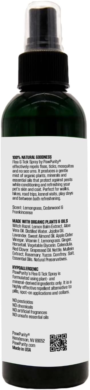 PawPurity natural pet care grooming kit displaying the 16 Ounce shampoo and 8 Ounce spray bottles.