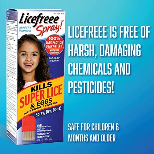Non-toxic Licefreee Spray packaging showing safe for kids 6 months and older label.