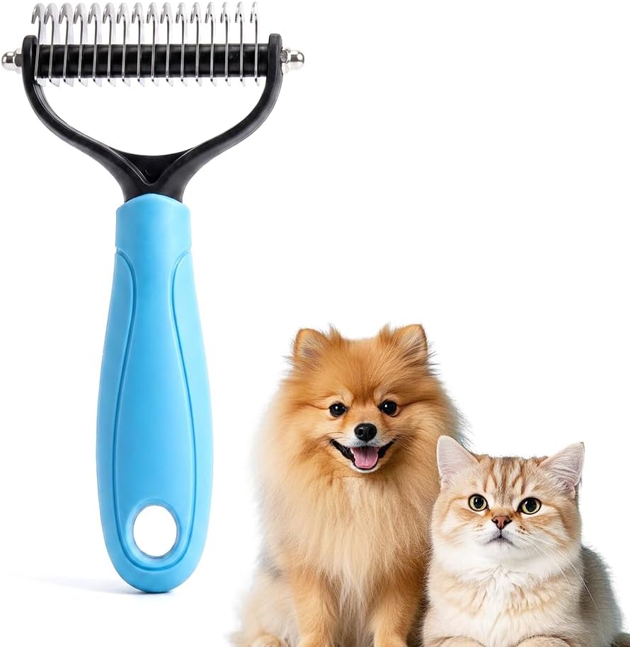 Seivble pet grooming tool front view double sided undercoat rake brush