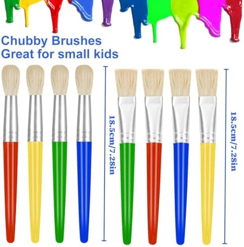 Close up of the easy grip chubby toddler paint brushes highlighting the durable non shed bristles.
