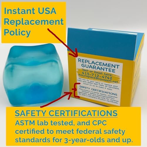 Close up shot of the thick tear resistant skin on the blue Squeez'M squishy block designed for heavy fidgeting.