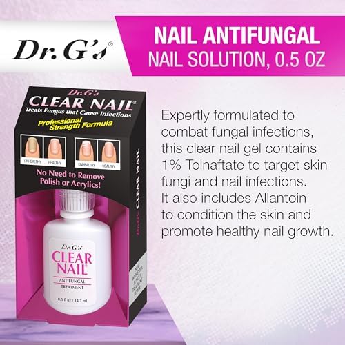 Back of Dr. G's Clear Nail packaging displaying Tolnaftate 1% active ingredient info.