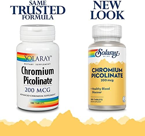 Side angle of Solaray Chromium Picolinate dietary supplement bottle highlighting daily serving facts and ingredients