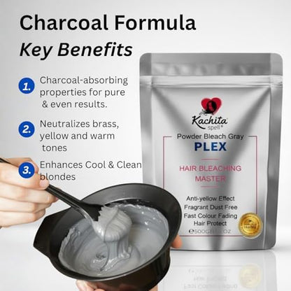 Back label view of Kachita Spell charcoal lightener showing instructions and warning information