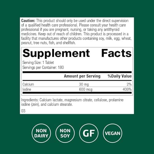 Standard Process Prolamine Iodine supplement nutritional facts label showing ingredients.