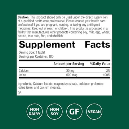 Standard Process Prolamine Iodine supplement nutritional facts label showing ingredients.