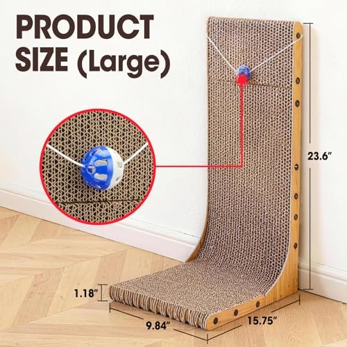 Wall mounted 23.6 inch cat scratch pad showing durable corrugated paper texture