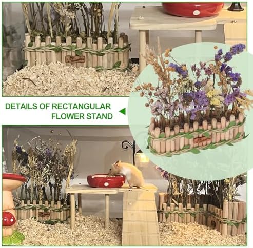 Hamster Cage Sprays Flower Foraging Holder - Natural Wood Feeding Stand, Small Pet Habitat Accessories for Hamsters Mouse Guinea Pig Dwarf Gerbils Syrian Mice (Leaf - Rectangle) - Image 4