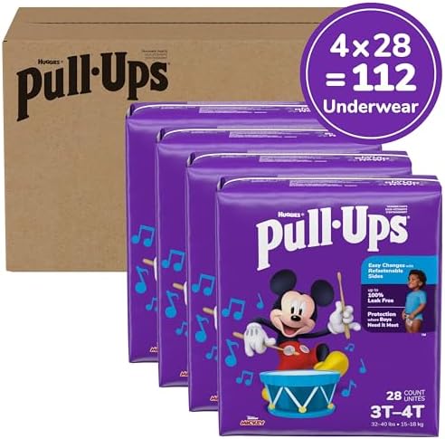 Side profile of Pull-Ups size 3T to 4T training underwear illustrating the refastenable sides.