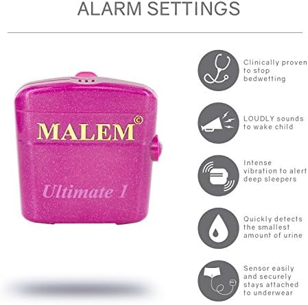 Malem Ultimate pink alarm box showing sound and vibration toggle switches.