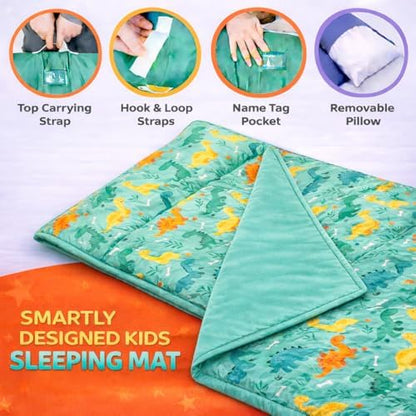 YHROI kids sleeping mat rolled up with carrying handles for daycare travel.