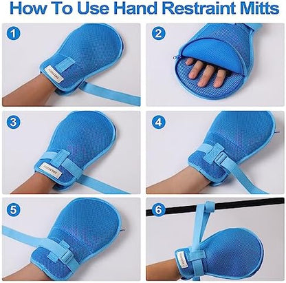 BHXANZOU padded restraint mittens for Alzheimers and dementia patient safety.