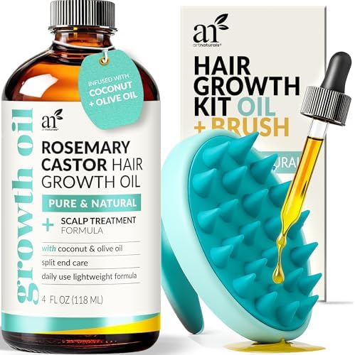 Artnaturals Organic Rosemary Castor Hair Growth Set front view showing bottle and scalp massager.