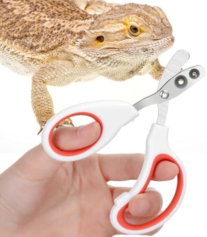 Close up view of the scissor style reptile claw trimmer highlighting the stainless steel blades.