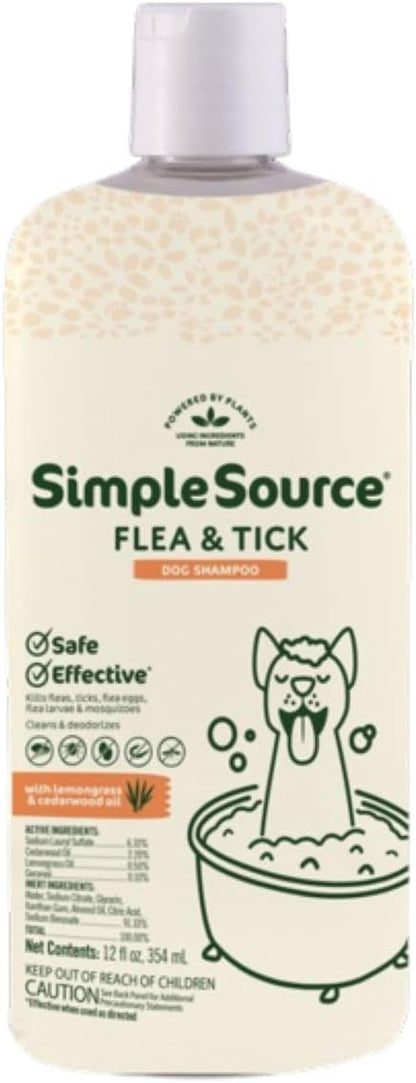 Authentic imported SimpleSource grooming shampoo for cats showing pest protection and deodorizing benefits.