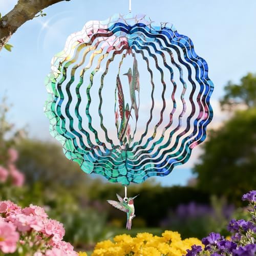 Hummingbird Wind Spinner for Easter Day Gift,Laser-Cut 12 Inch Stainless Steel Outdoor Garden Spring Decor, 3D Kinetic Window Hanging Sculpture Yard Art for Patio Women, Mom & Dad - Image 5