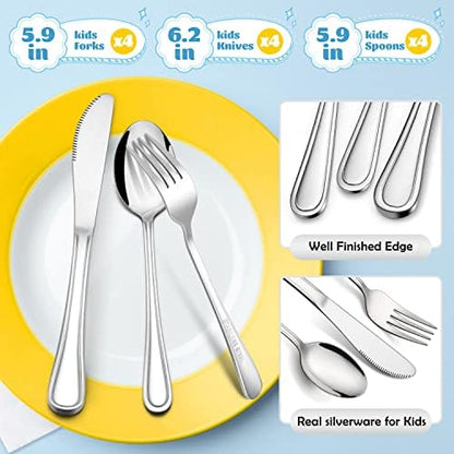 Top down view of E-far stainless steel cutlery for preschoolers