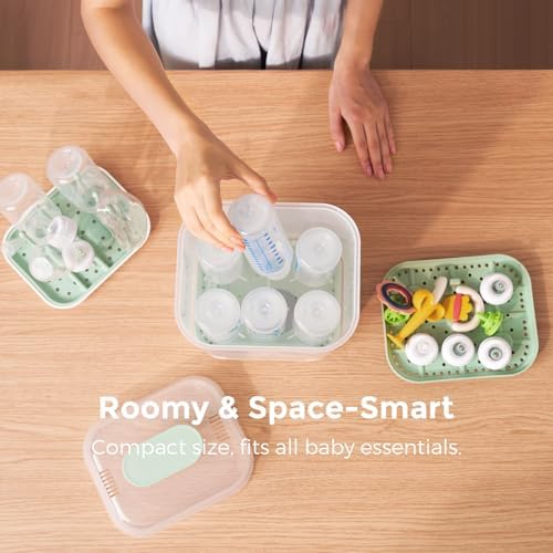 Momcozy baby bottle sterilizer and dryer in modern kitchen setting