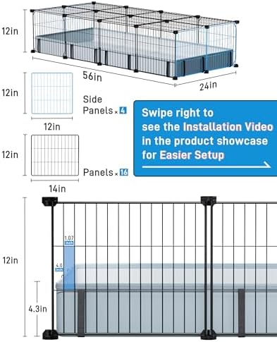 BUCATSTATE Guinea Pig Cages for 2, 20 Panels Guinea Pigs Playpen with Waterproof Mat, Metal Rabbit Cage Indoor for Hedgehogs, Quail, Chickens (56" L x 24" W x 12" H) - Image 5