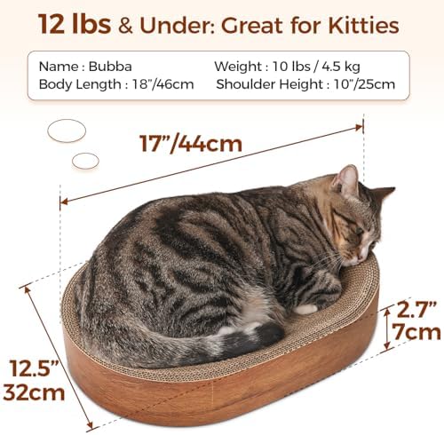 Ergonomic oval cat scratch pad showing thick high density eco friendly compressed paper layers