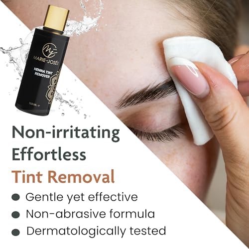 Vegan and hypoallergenic eyebrow color stain remover bottle angled view for precision makeup correction