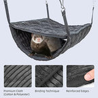 Gray quilted cotton double bunkbed hammock attached inside wire pet cage