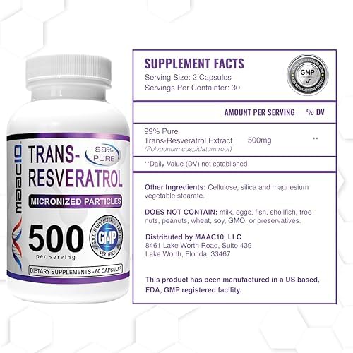 Maac10 Trans Resveratrol 60 capsules container side angle shot