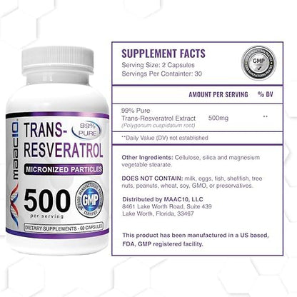 Capsule details for Maac10 Trans Resveratrol 60 count supplement