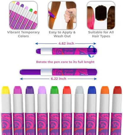 Glitter and metallic hair chalk pen shades showing color variety