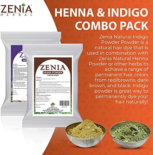 Back label of Zenia henna and indigo combo detailing instructions for the two step process