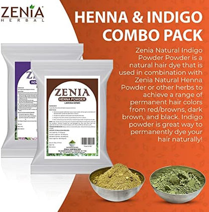 Back label of Zenia henna and indigo combo detailing instructions for the two step process
