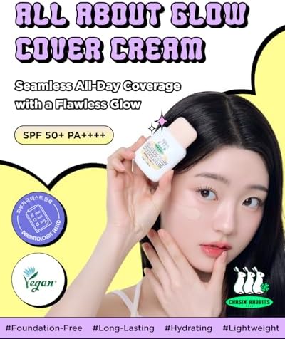 CHASIN' RABBITS vegan cover cream packaging alongside natural botanical ingredients