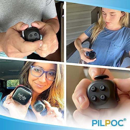 Compact twelve sided anxiety relief tool held in a hand demonstrating portable ergonomic scale