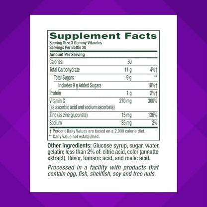 Close-up of Vitafusion strawberry tangerine flavored zinc adult chewable supplements
