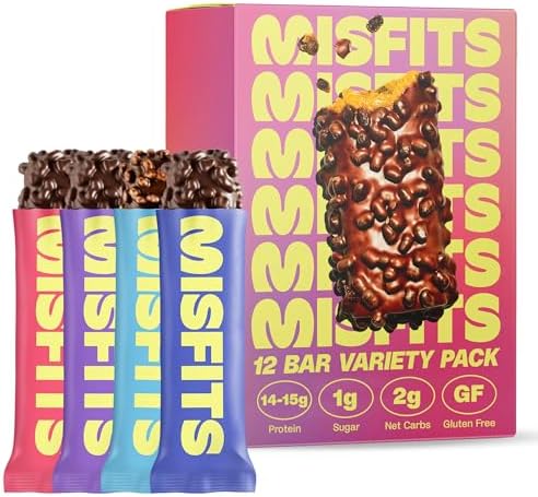 Misfits Protein Bar Variety Pack | Nutrition Bars - 14-15g Protein, 1g Sugar, Plant-based, Low Carb, Non-GMO, Gluten Free Snacks | Pack of 12, Multiple Flavors - Image 2