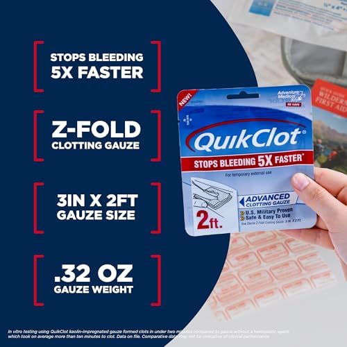 First aid survival gear kit placement with compact bleeding control package