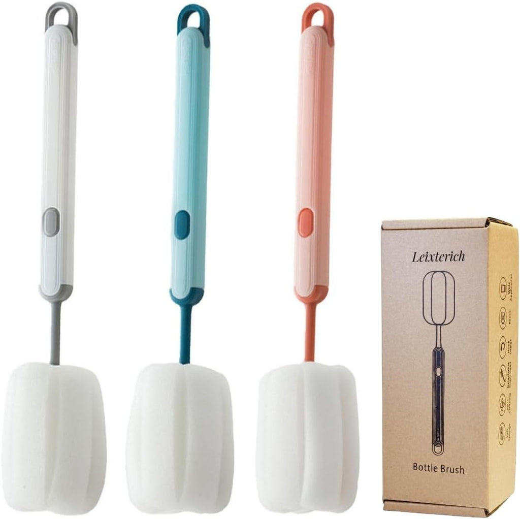 Leixterich bottle brush set with long handle and sponge scrubber