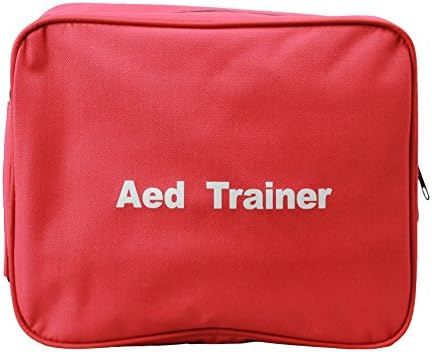 Bilingual CPR AED trainer unit showing English and Spanish control buttons.