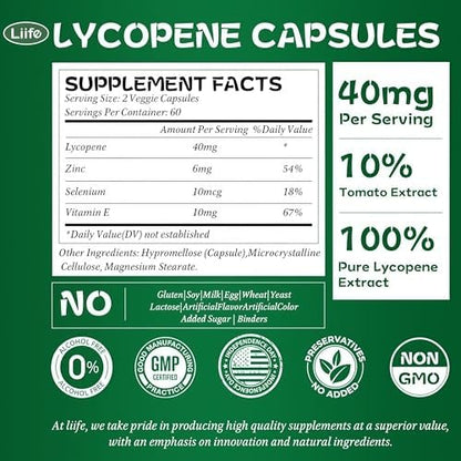 LIIFE tomato extract capsules ingredient nutrition facts label panel