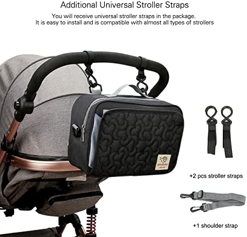 Momigo stroller bag attached to a baby carriage for easy access