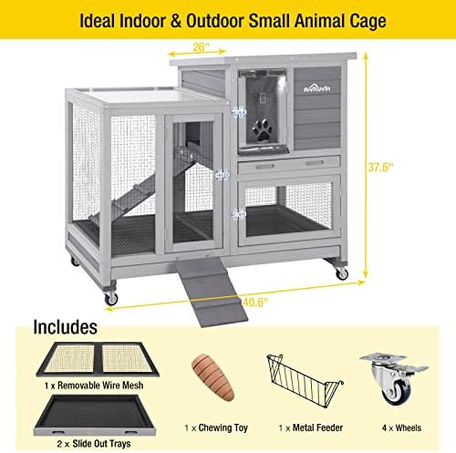 Aivituvin Rabbit Hutch Large Wooden Bunny House Guinea Pig Cages on Wheels, Two Trays, Indoor Outdoor - Image 6