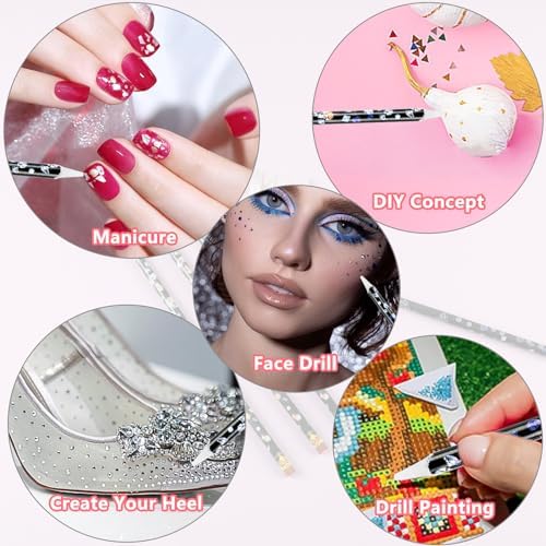 Blulu 17 piece rhinestones pick up kit neatly arranged demonstrating all included DIY components
