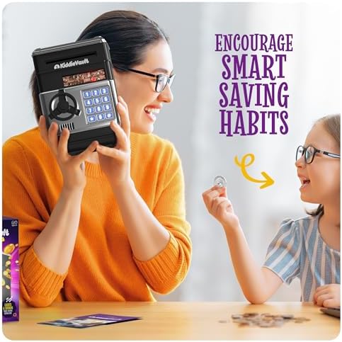 Side profile of the Imagineers kids money box safe highlighting the durable plastic construction and manual turning knob.