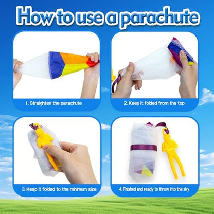 Six pieces of utosday parachute figures featuring rainbow starry sky and camouflage designs.