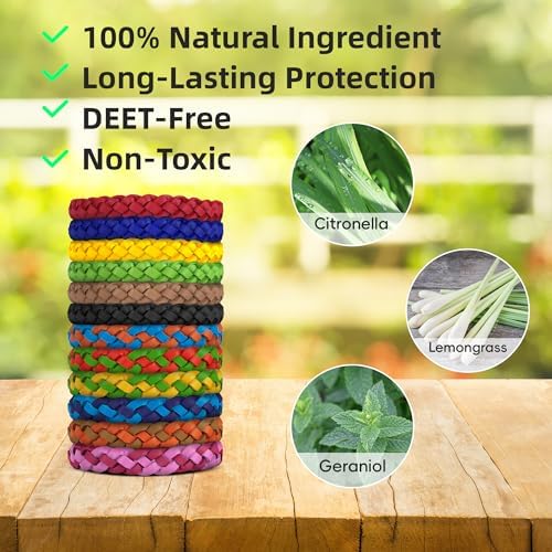 Close up of braided PU leather mosquito repellent band