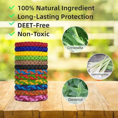 Close up of braided PU leather mosquito repellent band