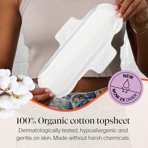 Cora ultra thin period pads with wings showing the 100 percent organic cotton topsheet texture.