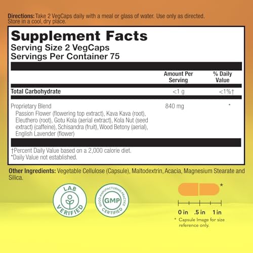 Natural Balance Happy Camper herbal relaxation capsules label information and ingredients list
