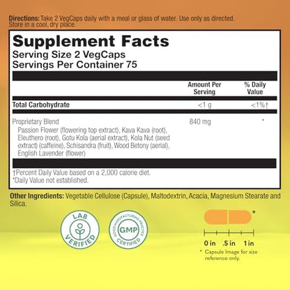 Natural Balance Happy Camper herbal relaxation capsules label information and ingredients list