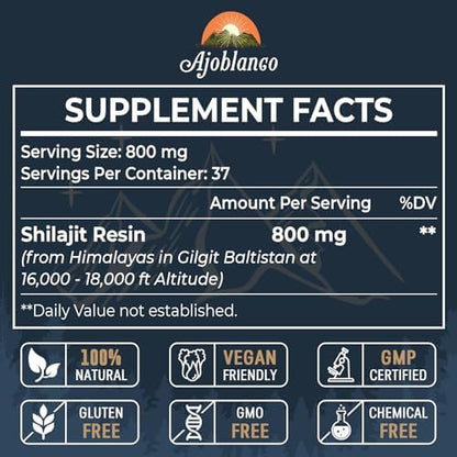 Authentic USA imported Ajoblanco shilajit packaging showing batch authenticity and purity markers.